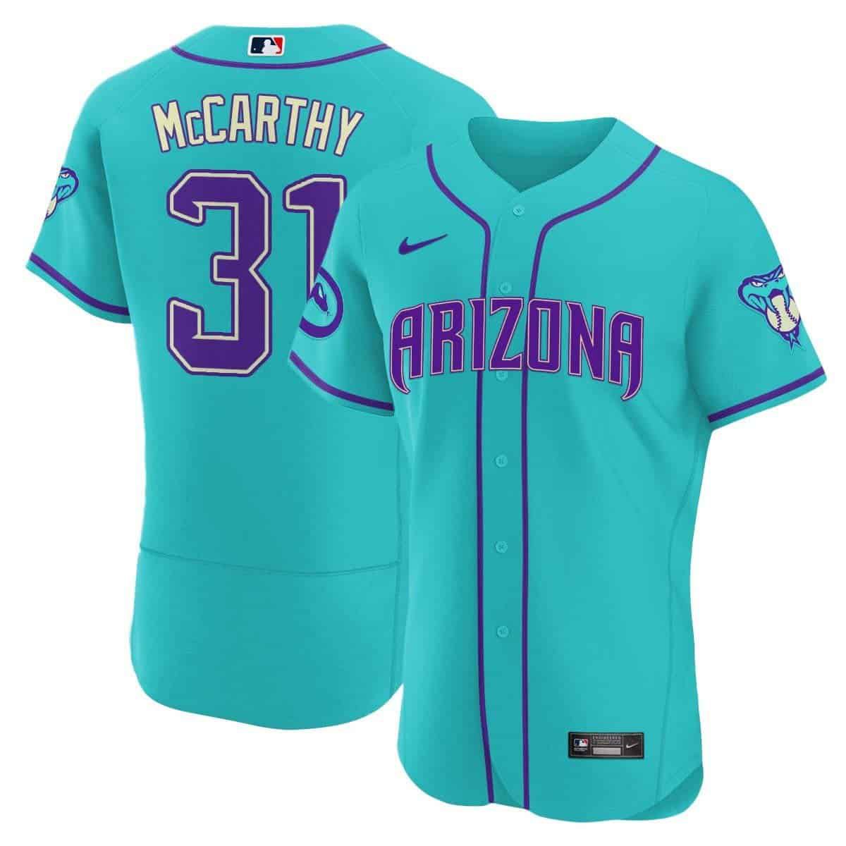 Men Arizona Diamondback #31 Mccarthy Light Blue Nike 2024 Teal Purple MLB Jersey style 1->arizona diamondback->MLB Jersey